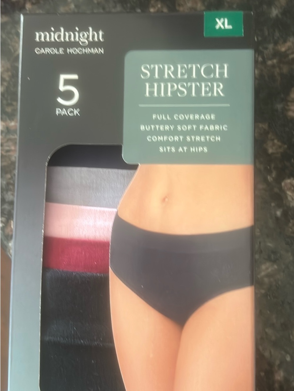 Midnight by Carole Hochman Stretch Hipster 5-Pack - Black, Gray, Pink, Red, Navy